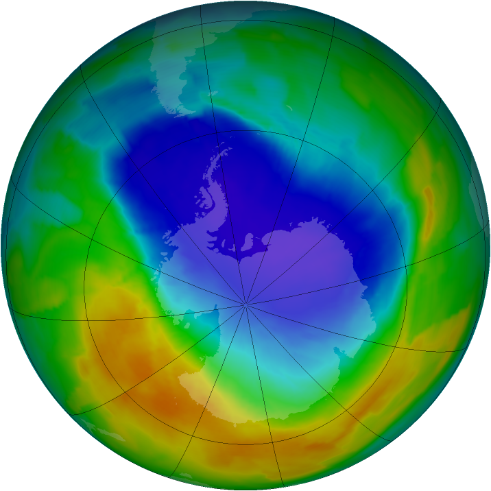 Antarctic ozone map for 15 October 2013